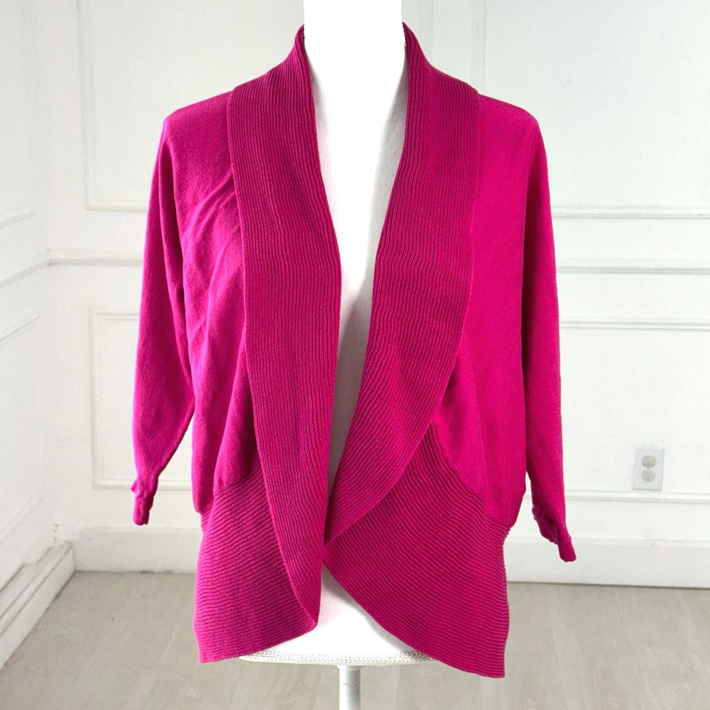 Lauren Ralph Lauren Cardigan Womens 1X Magenta Cotton Ribbed Shawl Shawl Collar